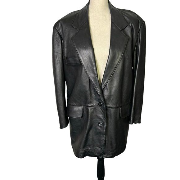 Shalimar Collections Coat Womens Large Leather Black Business Travel Fully Lined